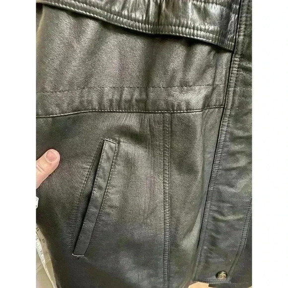 Vintage Real Leather Hooded Jacket Zip And Button Heavy Size M Pockets *Read* - Picture 14 of 16
